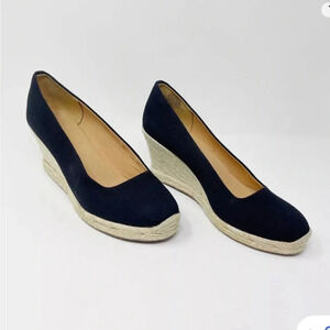 J. Crew Seville Surplus Black Canvas Espadrille Wedge Slip-On Shoes